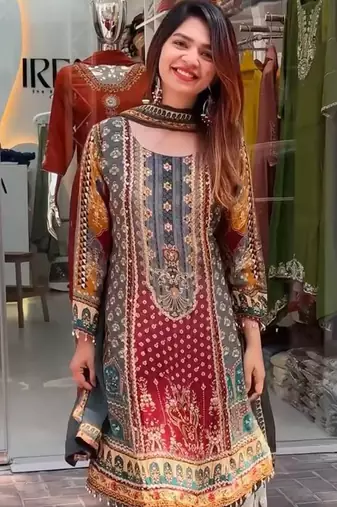 Multi-color heritage georgette printed kurta set