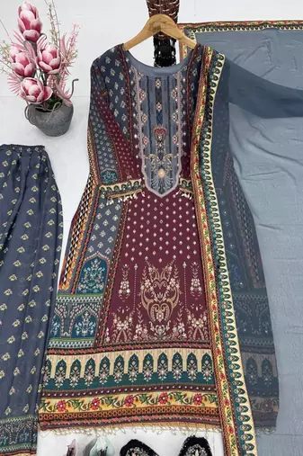 Multi-color heritage georgette printed kurta set