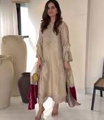 Gold tissue silk kurta set with maroon dupatta