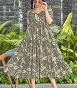 Women grey all-over floral print rayon fit & flare maxi dress