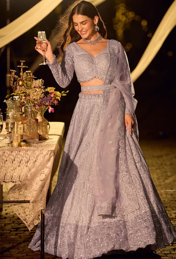 Multicolor Net Embroidered Lehenga Set