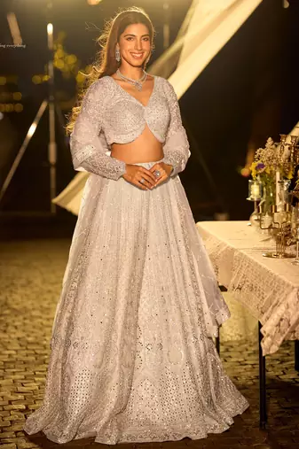 Silver Net Embroidered Lehenga Set