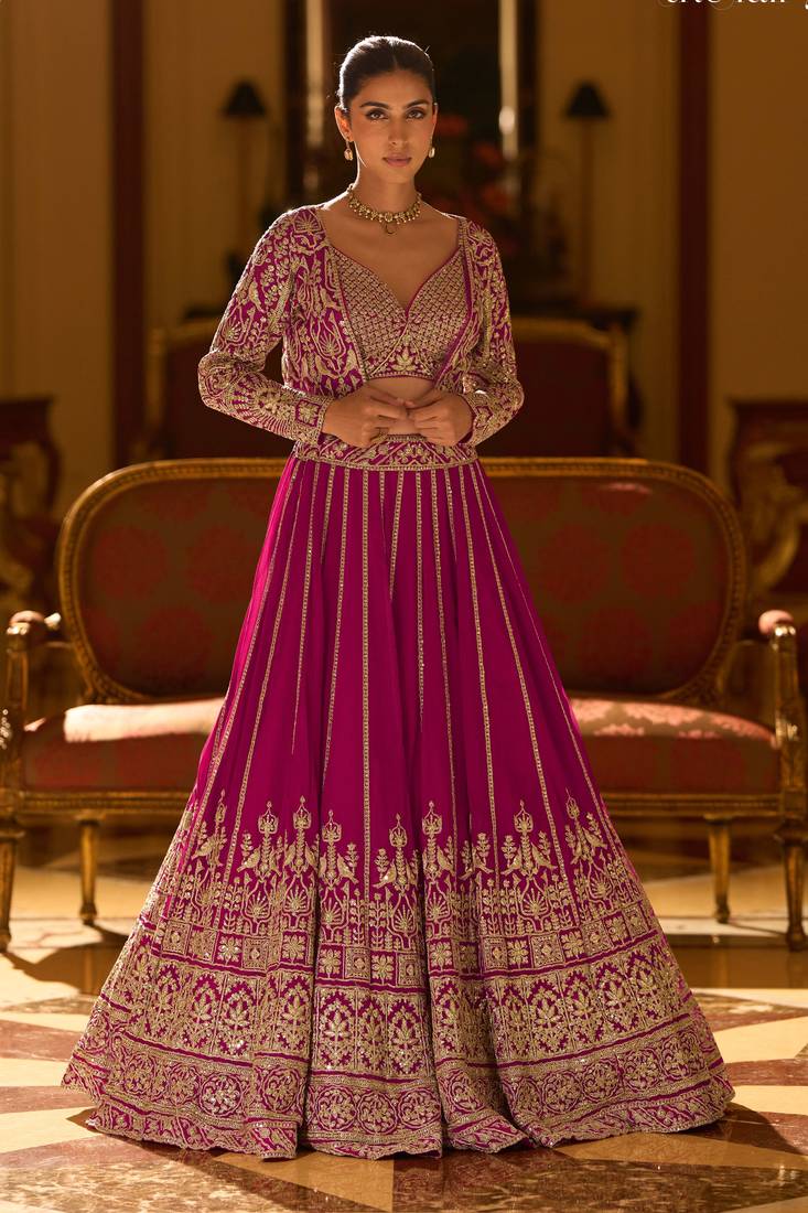 Pink Georgette Embroidered Lehenga Set