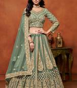 Light Green Net Embroidered Lehenga Set