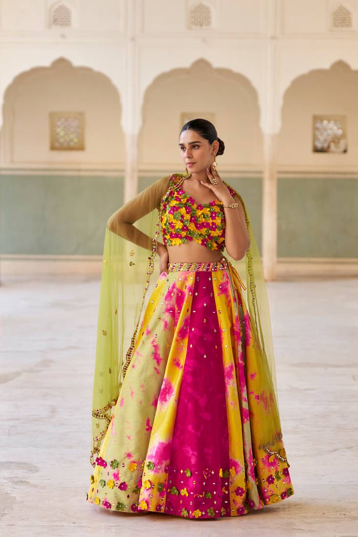 Multicolor Chiffon Embroidered Lehenga Set