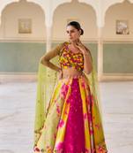 Multicolor Chiffon Embroidered Lehenga Set