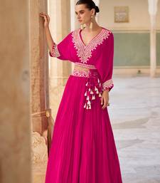 Pink Chiffon Embroidered Lehenga Set