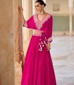 Pink Chiffon Embroidered Lehenga Set