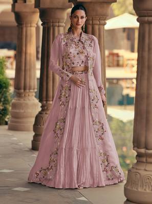 Pink Georgette Embroidered Lehenga Set 1