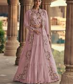 Pink Georgette Embroidered Lehenga Set