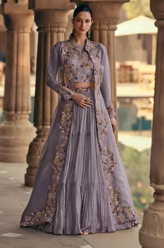 Lavender Georgette Embroidered Lehenga Set