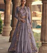 Lavender Georgette Embroidered Lehenga Set