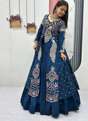 RAMA GREEN VICHITRA SILK PARTY WEAR EMBROIDERY CROP TOP  WITH BLOUSE LEHENGA CHOLI 3