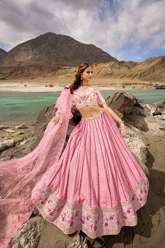 Light Pink Georgette Embroidered Lehenga Set