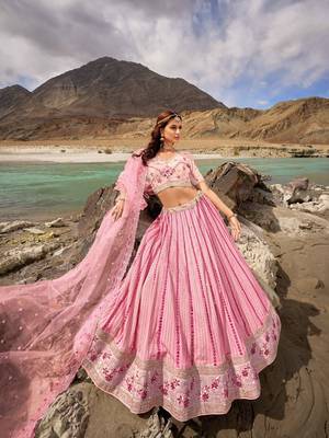 Light Pink Georgette Embroidered Lehenga Set 1