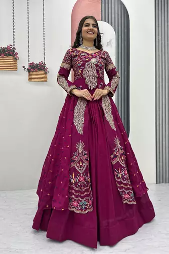 PINK  VICHITRA SILK PARTY WEAR EMBROIDERY CROP TOP  WITH BLOUSE LEHENGA CHOLI
