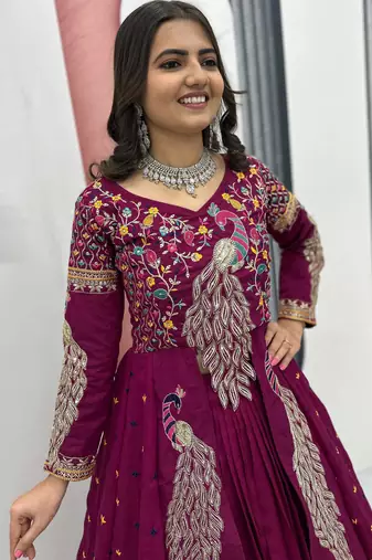WINE  VICHITRA SILK PARTY WEAR EMBROIDERY CROP TOP  WITH BLOUSE LEHENGA CHOLI
