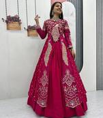 RED  VICHITRA SILK PARTY WEAR EMBROIDERY CROP TOP  WITH BLOUSE LEHENGA CHOLI