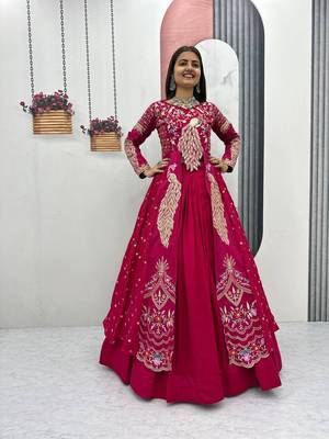 PINK  VICHITRA SILK PARTY WEAR EMBROIDERY CROP TOP  WITH BLOUSE LEHENGA CHOLI 2