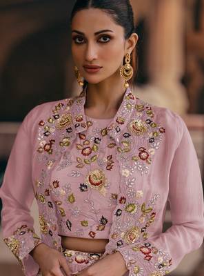 Pink Georgette Embroidered Lehenga Set 2