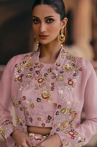 Pink Georgette Embroidered Lehenga Set