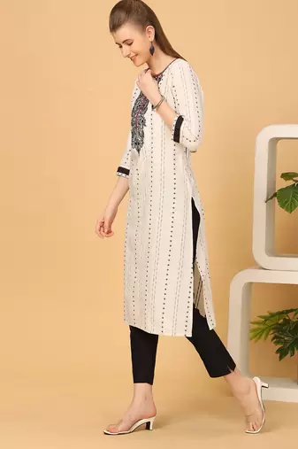  cream pure cotton three quarter sleeves long kurta