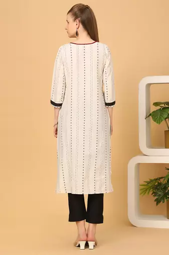  cream pure cotton three quarter sleeves long kurta