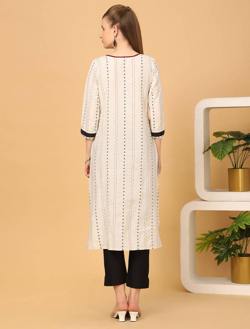  cream pure cotton three quarter sleeves long kurta