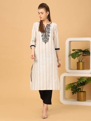  cream pure cotton three quarter sleeves long kurta 5