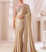 Fawn satin embroidered saree