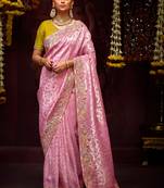 Pink banarasi silk embroidered saree
