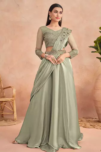 Green chiffon embroidered saree