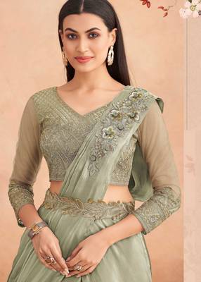 Green chiffon embroidered saree 2