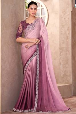 Lilac chiffon embroidered saree 1