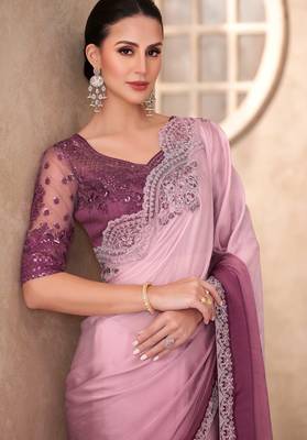 Lilac chiffon embroidered saree 2