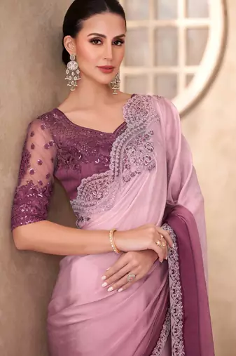 Lilac chiffon embroidered saree