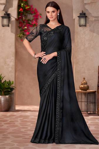 Black chiffon embroidered saree