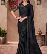 Black chiffon embroidered saree