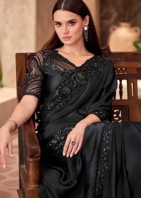 Black chiffon embroidered saree 2