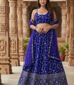 Enchanting Blue Zari, Sequence Embroidered Georgette Indian wedding Designer lehenga choli