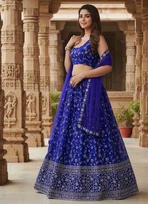 Enchanting Blue Zari Sequence Embroidered Georgette Indian wedding Designer lehenga choli 2