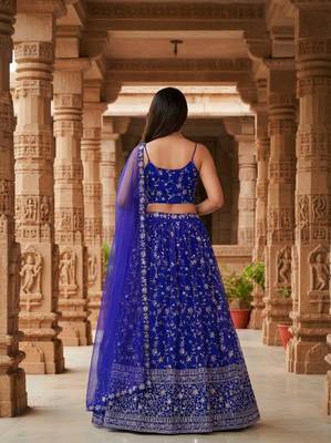 Enchanting Blue Zari Sequence Embroidered Georgette Indian wedding Designer lehenga choli 3