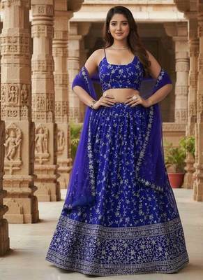 Enchanting Blue Zari Sequence Embroidered Georgette Indian wedding Designer lehenga choli 4