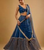 Delightful Blue Sequence Embroidered with Ruffle Border Georgette Indian wedding Designer lehenga choli
