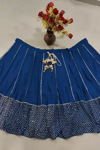 Delightful Blue Sequence Embroidered with Ruffle Border Georgette Indian wedding Designer lehenga choli
