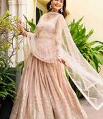 Glamourous Peach Zari and Sequins Embroidered Faux Georgette Indian wedding Designer lehenga choli