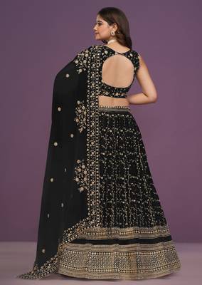 Glamorous Black Zari and Sequins Embroidered Faux Georgette Indian wedding Designer lehenga choli 4
