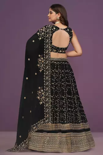 Glamorous Black Zari and Sequins Embroidered Faux Georgette Indian wedding Designer lehenga choli
