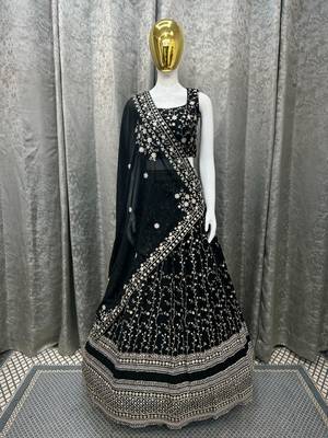 Glamorous Black Zari and Sequins Embroidered Faux Georgette Indian wedding Designer lehenga choli 5