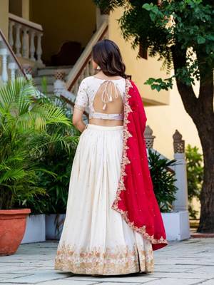 Graceful Cream zari,Sequence, Thread,embroidery Vichitra Silk Indian wedding Designer lehenga choli 5
